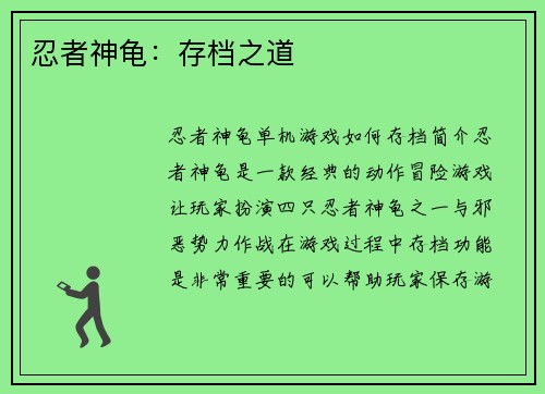 忍者神龟：存档之道